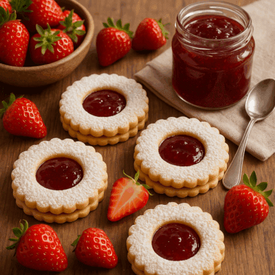 Biscotti Occhio di Bue con Confettura di Fragolina di Ribera Agribera